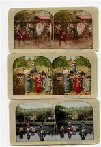 3 Japan Stereoviews Youthful Mothers Cultivation of Rice Tandem Rickshaw - £14.03 GBP