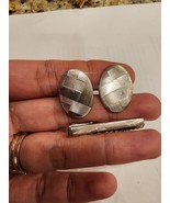 Vintage Anson Textured Cufflinks And Tie Bar Clip Set - $27.44 CAD