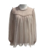 Allsaints Womens Perri Blouse Pink Long Sleeve High Neck Sheer Sparkly T... - £48.83 GBP