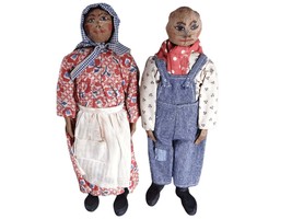 c1940 Hickory Nut Head Hand Carved American Folk art Dolls - $163.35