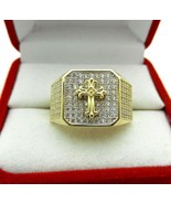 2Ct Round Cut Lab-Created Diamond Mens Cross Wedding Ring 14K Yellow Gol... - £225.91 GBP