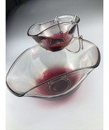 Anchor Hocking Chip &amp; Dip Set Cranberry Flash Pink Ombre Glass Vintage - $23.38