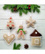 Gingerbread Christmas Decorations Gift set 5 Christmas Tree Ornaments Ha... - £71.68 GBP