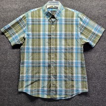 Van Heusen Men's Shirt sz L 16 16.5 Green Plaid Classic Fit Short Sleeve - £10.80 GBP