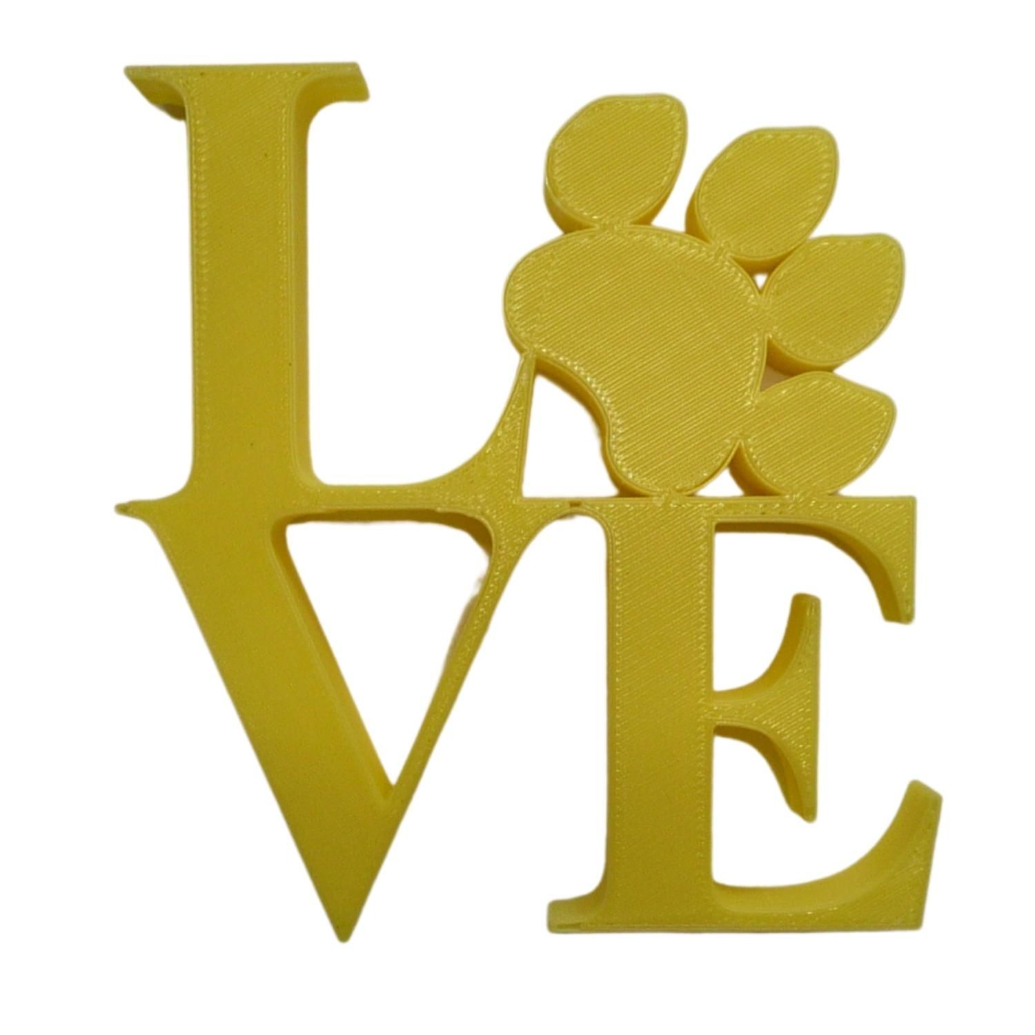 Love Word with Paw Print Table Shelf Home Office Decor Yellow Made in US... - $7.99