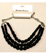 Studio Works black beads 3 strand necklace adjustable New with Tag &amp; box - £10.54 GBP