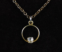 Single Rhinestone Circle Necklace Vintage Delicate Teeny Tiny Thin Goldtone 18&quot; - £11.62 GBP