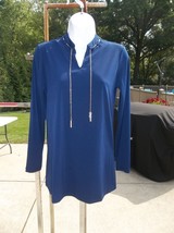 Nwot Susan Graver Navy Tunic With Chain Neck Xxs - $17.99