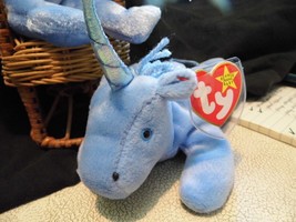 Ty B EAN Ie Baby Retired Blue Mystic The Unicorn W/MC Horn (Hand Dyed) - £18.97 GBP