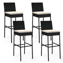Patio Wicker Barstools with Footrest and Backrest Set of 4 - Color: Black - $4,975.38 MXN
