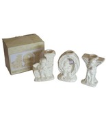 VTG Crown Accents Christmas JOY Angel Cherub Candle Stick Holders Ivory ... - £11.45 GBP