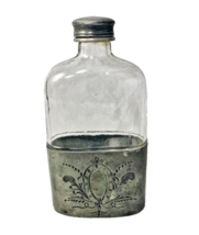 Antique 19th Century Glass Bottle Pocket Flask with Silver Plate Decoration - $98.99