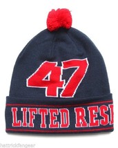 LRG 47 Lifted Research Group Navy Blue Knit Pom Pom Beanie Winter Hat - £14.50 GBP