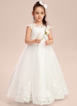 White Tulle Flower Girl Dresses - Modest Communion Gown - White Prom Gir... - £86.62 GBP