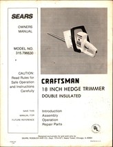 Vintage Sears Craftsman 16&quot; Inch Hedge Trimmer Owner&#39;s Manual 315.796630 - £17.75 GBP