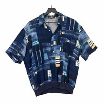 Vintage 90s Alan Stuart Blue Shirt Size L 100% Rayon Retro Classic Men&#39;s Tee - £29.28 GBP