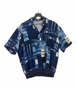 Vintage 90s Alan Stuart Blue Shirt Size L 100% Rayon Retro Classic Men&#39;s... - £28.94 GBP