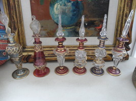 Egyptian crystal perfume bottles, gold touches, handmade,6/7&quot;tall - £97.11 GBP