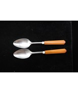Vtg Pair of Bakelite Teaspoons Stainless Steel Flatware Yellow Butterscotch - $19.99