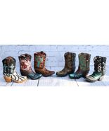 Rustic Western Crosses Tooled Leather Finish Mini Cowboy Boots Figurine ... - €38,35 EUR