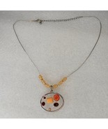 Womens Pendant Necklace Silver Tone Orange Open Metalwork Fall Autumn Amber - $14.49