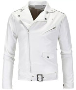 Genuine Lambskin Men Jacket White Leather Handmade Stylish Classy Biker ... - $2,176.20 MXN+