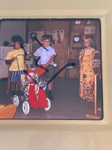 1972 Playing Boys Push Doll Stroller Girl Dress Kids Class Artwork Photo Slide - £11.10 GBP