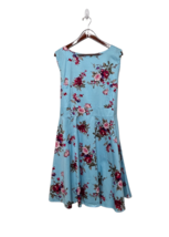 Women A-line Dress Blue Pink Floral XL Retro 50s Style Unlined Sleeveless - $15.04
