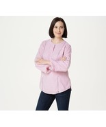 Isaac Mizrahi Live! Striped Clip Dot Woven Blouse Pink Lemonade Reg 10 - $13.02 CAD