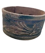 Western Boho Layering Hand Tooled Leather Bracelet Ivory Blue - €23,80 EUR