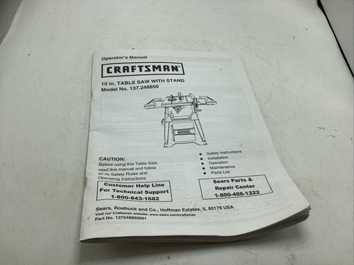 Original Craftsman  10” Table Saw Manual. 137.248850 Item image 5