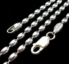 3MM Wide Solid 925 Sterling Silver Italian Oval Rice Bead DOG TAG Chain Necklace - £14.94 GBP+