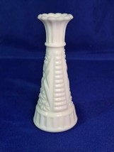 Vintage Anchor Hocking White Milk Glass Stars & Bars Bud Vase 6" Scallop Top - $12.19