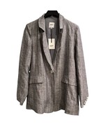 Oat Blazer Womens L Blue Linen Woven Striped One Button Lined Nautical P... - $53.99 CAD