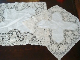 Pair of laced doilies, pan and angels, 19&quot; and 14&quot; - $54.45