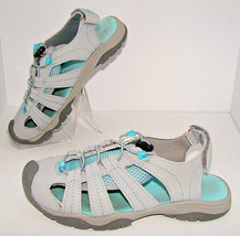 Eddie Bauer Kristen Kids Girls Sandals Shoes Gray Turquoise Hook Loop Girls Sz 3 - £11.33 GBP
