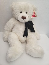 Vintage Dakin Teddy Bear White Plush Stuffed Animal Blue Bow Furry Shaggy  - £31.05 GBP