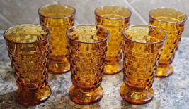 VTG Indiana Whitehall Colony Cubist Amber Glass Footed Iced Tea Tumbler Set of 6 - £39.34 GBP