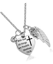 Angel wing Heart Cremation Urn Necklace for 12 - £29.38 GBP