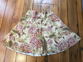Ralph Lauren Brown Green Pink Floral Paisley Linen Flared A-Line Skirt 6... - $65.99