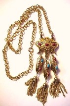 Vintage Gold-Tone Cabochon Filigree Pendant Necklace with 3 Appendages - £91.92 GBP