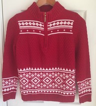 Croft And Barrow Red And White 1/4 Zip Longsleeve Fair Isle Sweater Women&#39;s PS - £15.58 GBP