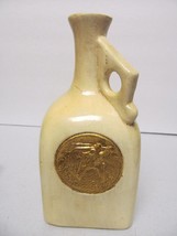 MEXICO Vase Jug Pottery Decanter Container Gold Tone Folk Art Farm Scene 7&quot;T VTG - £30.84 GBP