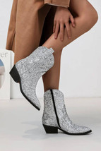 Silvery Glitter PU Leather Ankle Boots - $837.23 MXN