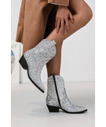 Silvery Glitter PU Leather Ankle Boots - $837.23 MXN