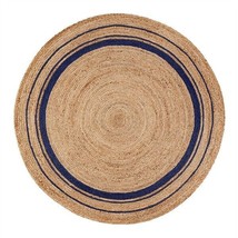 6 ft. Round Kerala Midnite Jute Hand Braided Rug - Tan, Gold &amp; Blue - £153.60 GBP