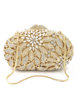 Gold Metal Leaves White Crystals Evening Clutch Bags - $152.95