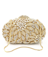 Gold Metal Leaves White Crystals Evening Clutch Bags - £119.64 GBP