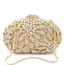 Gold Metal Leaves White Crystals Evening Clutch Bags - £120.95 GBP