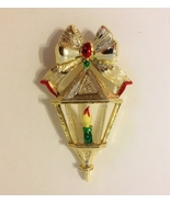 Gerry&#39;s Lantern Pin Brooch Vintage Christmas Candle Bow Gold Tone Metal ... - £14.10 GBP
